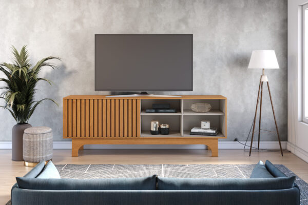 RACK SERENO PARA TV ATÉ 70 POLEGADAS – JCM MÓVEIS – CINAMOMO/OFF WHITE