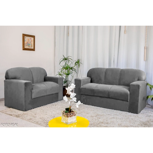 Conjunto de Sofá 2 e 3 Lugares Cinza Liso