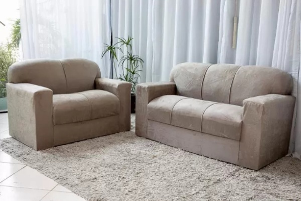 Conjunto de Sofá 2 e 3 Lugares Bege Liso