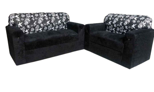 Conjunto de Sofá 2 e 3 Lugares Preto Floral