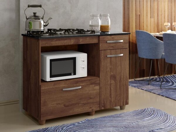 BALCÃO VIOLETA COOKTOP 4 BOCAS  - IPÊ (KAIKI MOVIES)