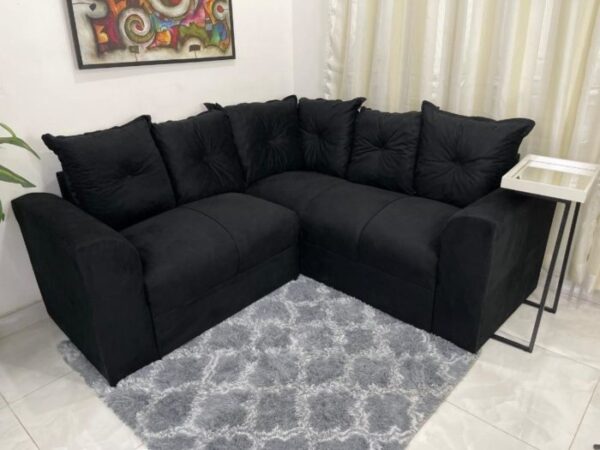 Sofá de Canto Preto Almofadas Lisas