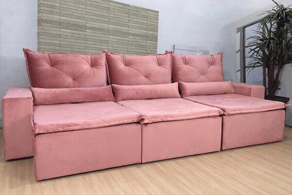 Sofá Retrátil Reclinável 3,20 m Rosa 10 Delta