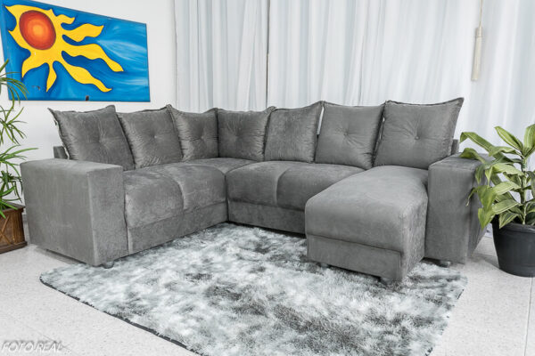 Sofá de Canto com Espreguiçadeira Cinza Liso