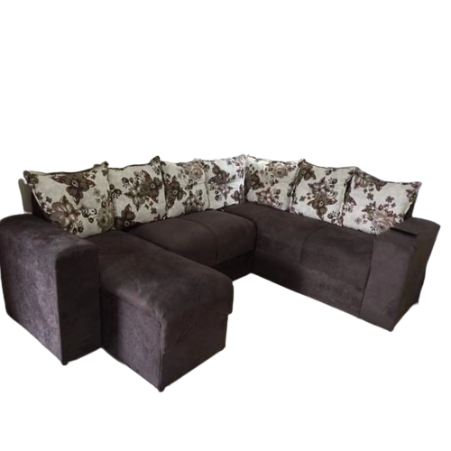 Sofá de Canto com Espreguiçadeira Marrom Floral