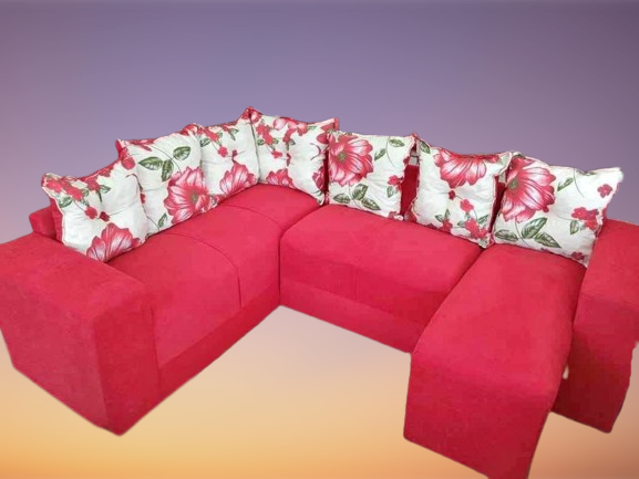Sofá de Canto com Espreguiçadeira Vermelho Floral