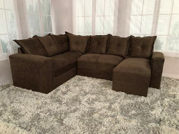 Sofá de Canto com Espreguiçadeira Marrom Liso