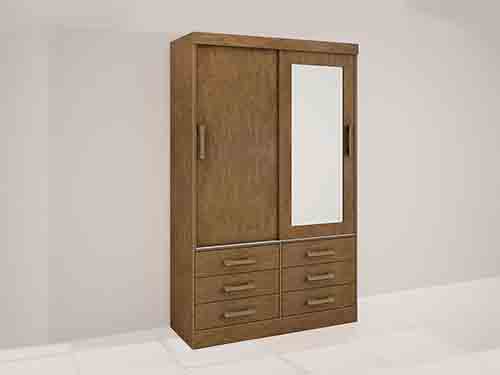 Guarda-Roupa 2 Portas 6 Gavetas c/Espelho Ypê Meridia 1.35 M