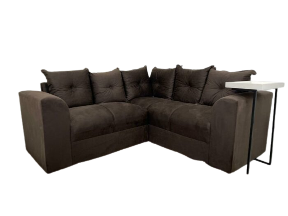 Sofá de Canto L Marrom Almofadas Lisas