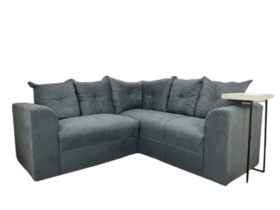 Sofá de Canto L Cinza Almofadas Lisas