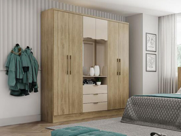 Guarda Roupa Aspen 6 Portas Noce Lin/Off White Moveis Carraro