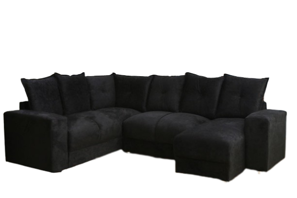 Sofá de Canto 6 lugares Tecido Suede Preto