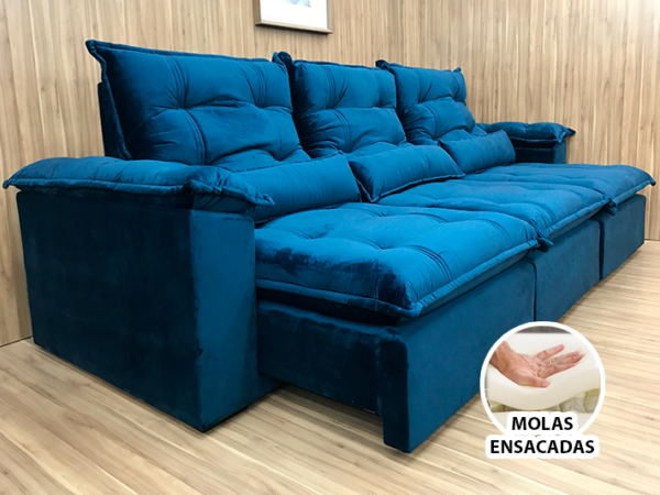 Sofá Retrátil Reclinável 3,20 m Azul 325 Maricá