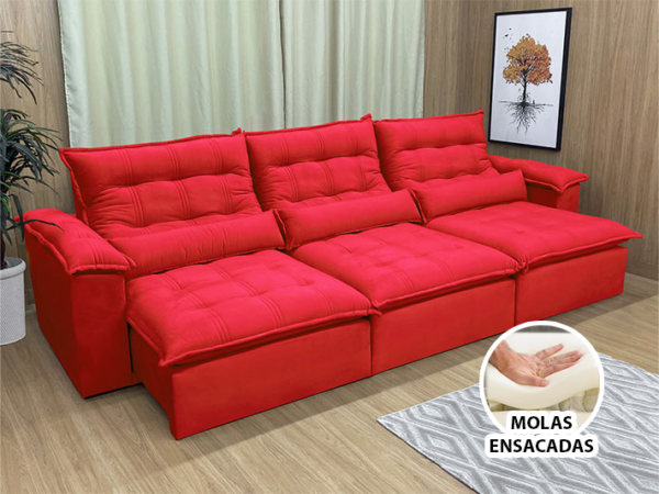 Sofá Retrátil Reclinável 3,20 m Vermelho 327 Maricá