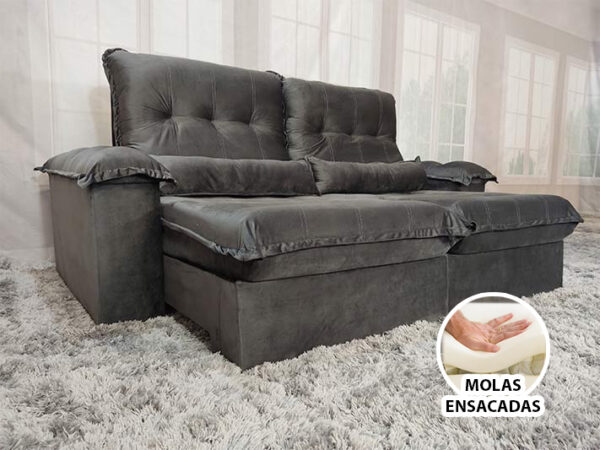 Sofá Retrátil Reclinável 2,30 m Cinza 502 Campo Grande