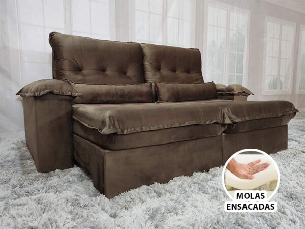 Sofá Retrátil Reclinável 2,70 m Marrom 500 Campo Grande