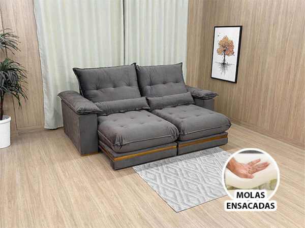 Sofá Retrátil Reclinável 2,50 m Marrom 500 Manuela