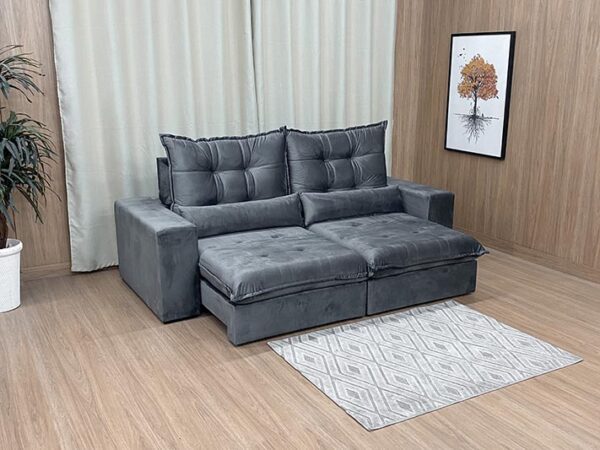 Sofá Retrátil Reclinável 2,50 m Cinza 08 Cairo Plus