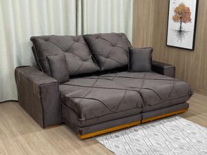 Sofá Retrátil Reclinável 2,30 m Marrom 01 Campinas Plus