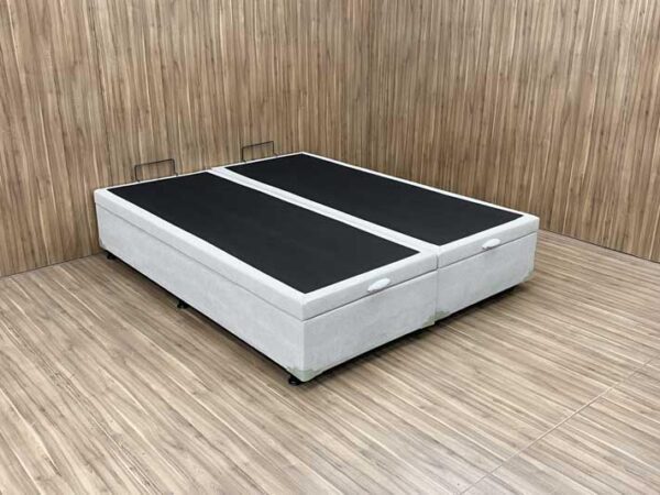 Base Box Baú Bipartido King Blindado Corino Linhão Palha 36X192X203 AN