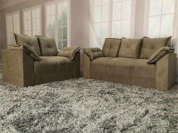 Jogo de Sofá de 2 e 3 Lugares Braços com Almofada Caramelo