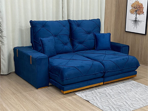Sofá Retrátil Reclinável 2,30 m Azul 04 Campinas Plus