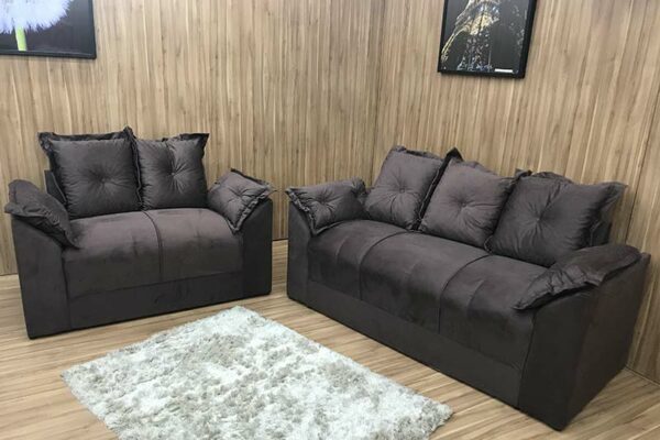 Jogo de Sofá de 2 e 3 Lugares Braços com Almofada Marrom