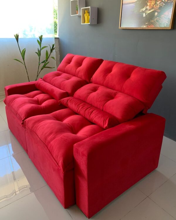 Sofá Retrátil e Reclinável Confortável 2 metros Vermelho