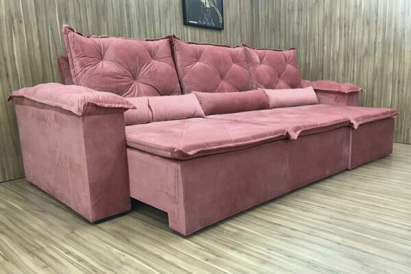 Sofá Retrátil Reclinável 3,20 m Rosa 10 Lucchese