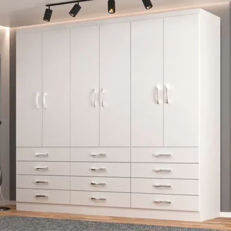 GUARDA ROUPA MONACO 6 PTS E 12 GAV - BRANCO (Evidencia)