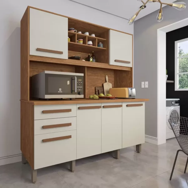 KIT COZINHA LUNA 6 PORTAS 2 GAVETAS - IMOP - CINAMOMO/OFF WHITE