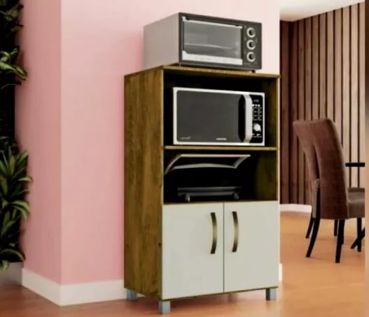 BALCÃO PARA FORNO HELENA - 2 PORTAS - CANELA / OFFWHITE - BORSARI MÓVEIS