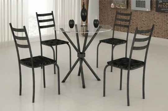 CONJUNTO DE MESA MARABA 0.75X0.75 - MARTELADO TAMPO DE VIDRO REDONDA - TEIXEIRA