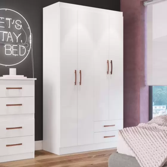 GUARDA-ROUPA TREVISO 4 PORTAS 2 GAVETAS - DORIPEL -BRANCO FLEX