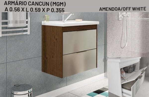 ARMÁRIO BANHEIRO CANCUN -  AMENDOA/OFF WHITE (MGM MOVEIS