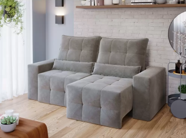 SOFÁ LISBOA RETRÁTIL E RECLINAVEL - ESTOFADO LINHARES - CINZA