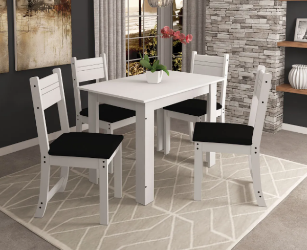 CONJUNTO MESA CARIBE 1.10Cm COM 4 CADEIRAS ASSENTO: PRETO - INDEKES - BRANCO