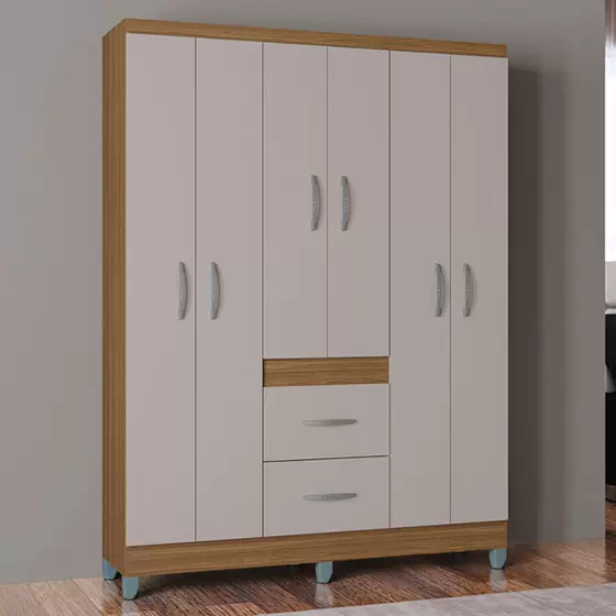 GUARDA ROUPA MILAO 6 PORTAS - CASTANHO/OFF WHITE (POQUEMA)