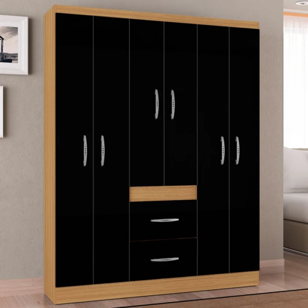 GUARDA ROUPA MILAO 6 PORTAS - DAMASCO/PRETO