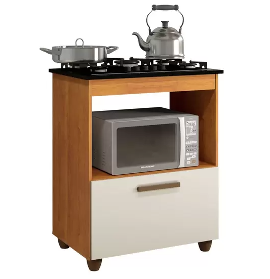 BALCÃO SALVIA PARA COOKTOP 5 BOCAS - KAIKI MÓVEIS - NATURE/OFF WHITE