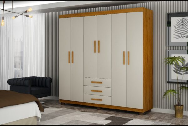 GUARDA ROUPA VERONA 6 PORTAS E 3 GAVETAS 100% MDF -CINAMOMO/OFF - NYNE