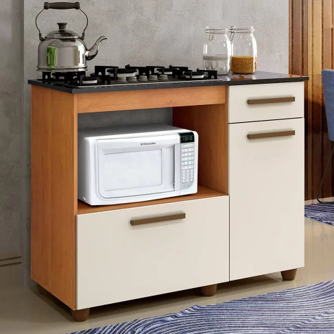 BALCÃO VIOLETA COOKTOP 4 BOCAS - NATURE/OFF WHITE (KAIKI MOVEIS)