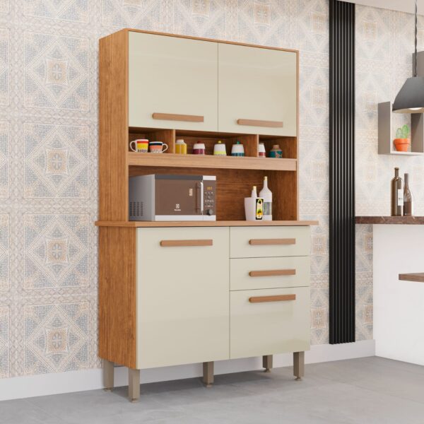 KIT COZINHA SOFIA 1.15Cm 4 PORTAS 2 GAVETAS - IMOP - CINAMOMO/OFF WHITE