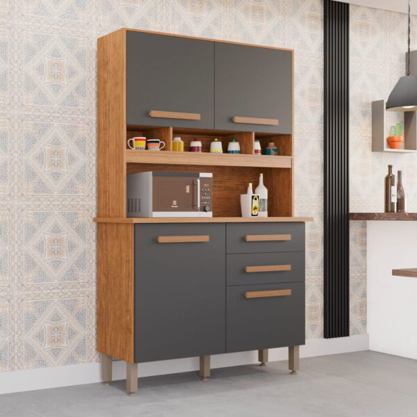 KIT COZINHA SOFIA 1.15Cm 4 PORTAS 2 GAVETAS - IMOP - CINAMOMO/GRAFITE