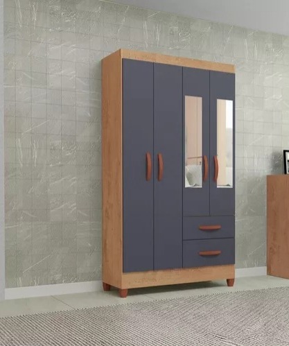GUARDA ROUPA FORTALEZA 4 portas - CANELATO RUSTICO GRAFITE FOSCO (ATUALLE)