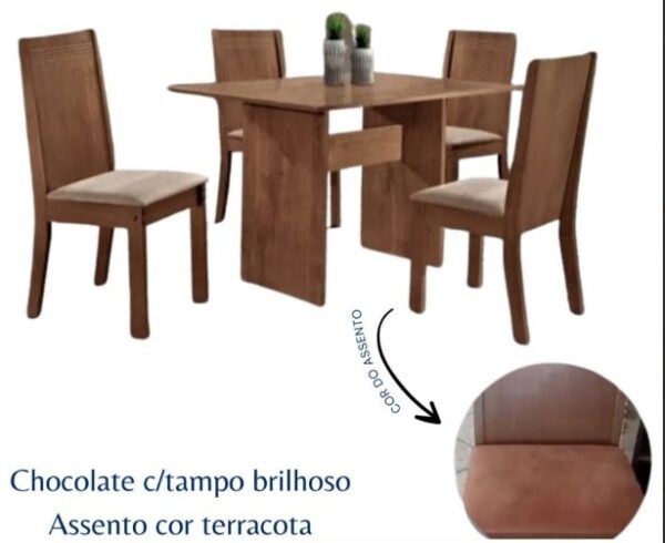 MESA DAKOTA 1,20X0,80 - CHOCOLATE/TAMPO BRILHO EASSENTO TERRACOTA (CEL MOVEIS)
