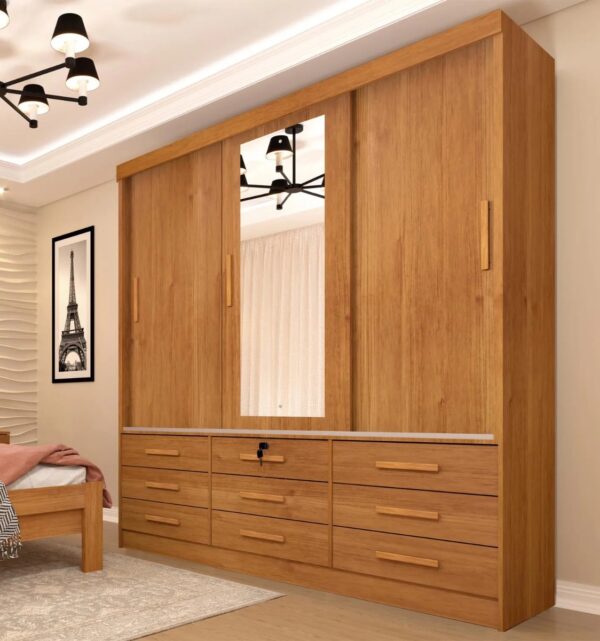 GUARDA-ROUPA CHICAGO 3 PORTAS 9 GAVETAS - TCIL MÓVEIS - CINAMOMO