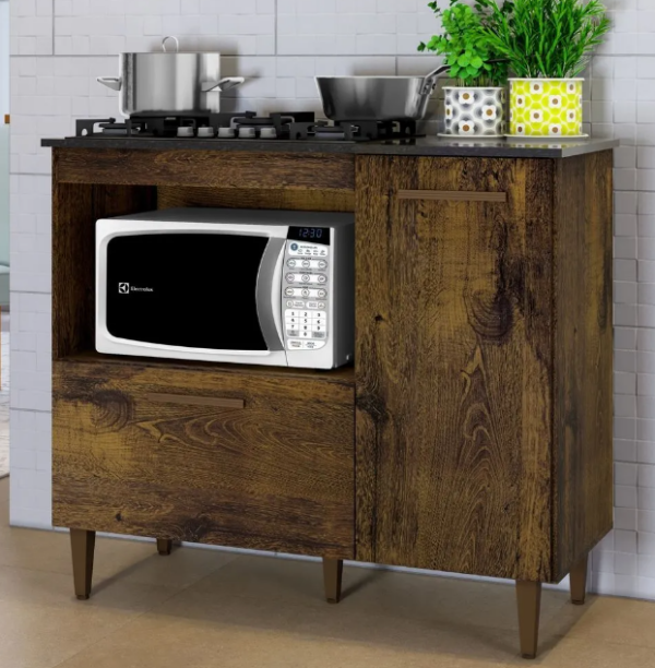 BALCÃO ZURIQUE PARA COOKTOP 4 BOCAS 2 PORTAS - KAIKI MÓVEIS - IPÊ