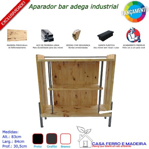 APARADOR BAR ADEGA INDUSTRIAL - JISA - PINUS