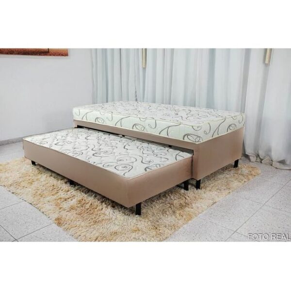 UNIBOX SOLTEIRO C/AUXILIAR  LUXO D33 c/ 10cm DE ESPUMA  - BEGE (NOSSO SONHO)